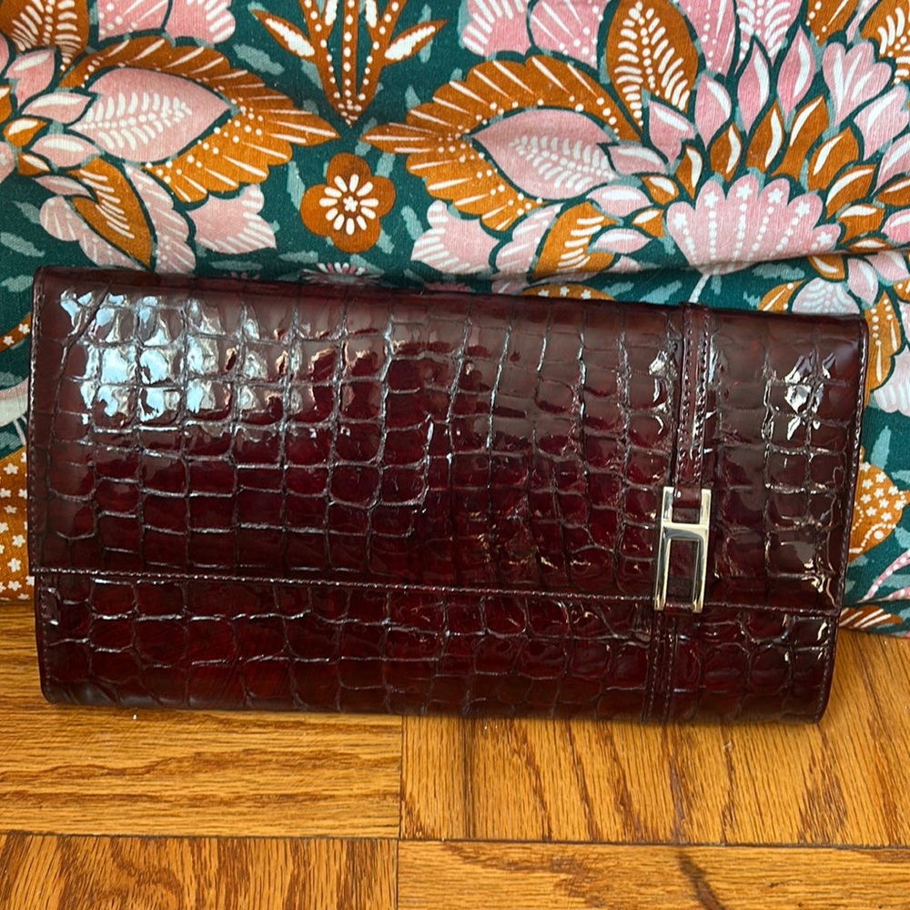 BCBG Burgundy Croc-Embossed Clutch
